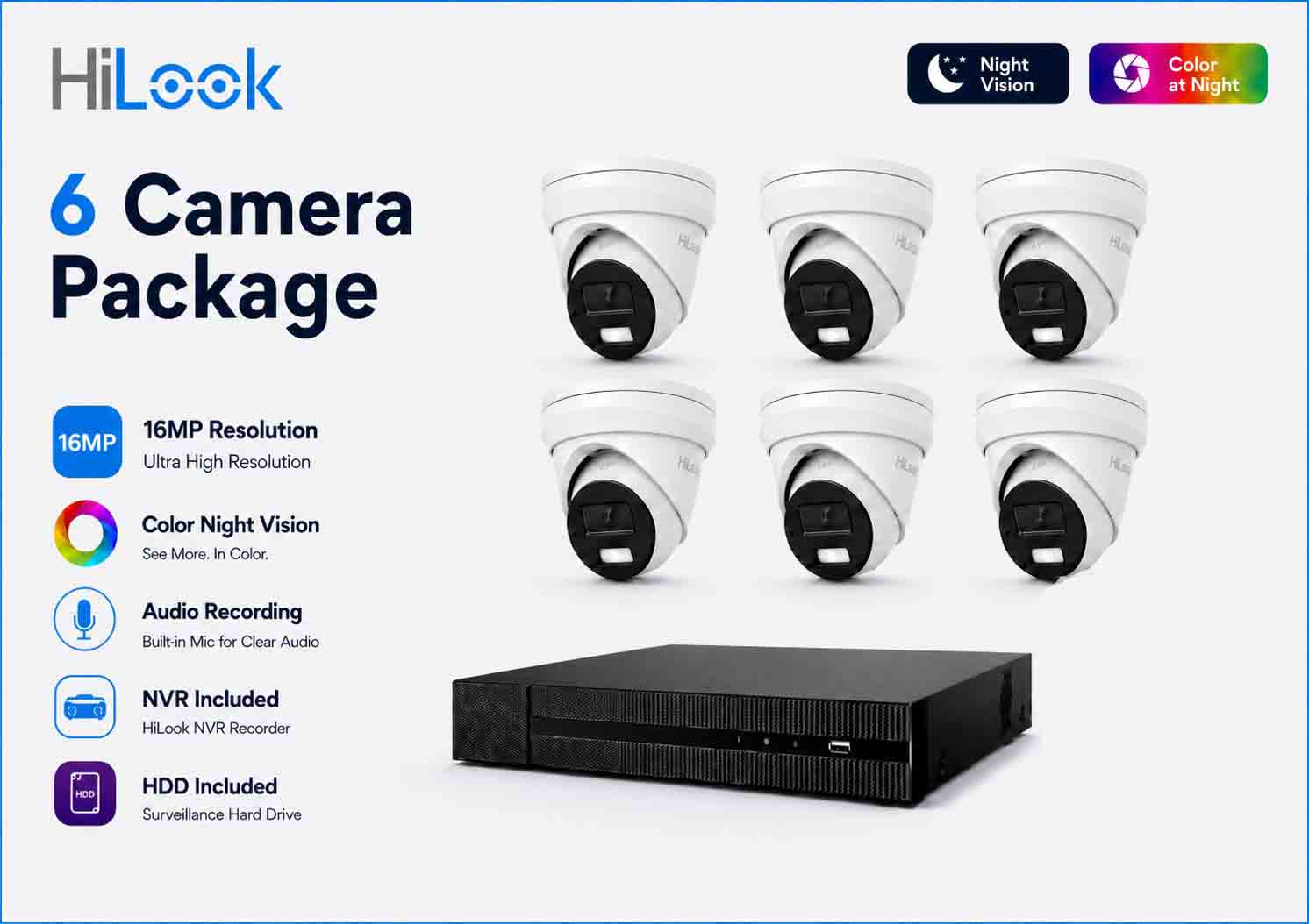 HiLook Hikvision 6MP Pro Series CCTV Kit – 6x Turret IPC-T363H-MU