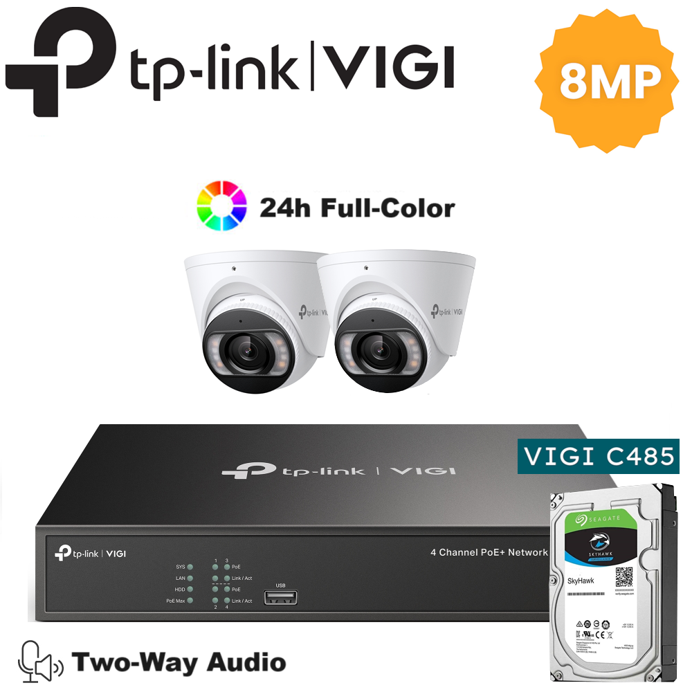 tp-link VIGI 2 x 8MP IP Camera Package Kit (Full Camera+2way Audio+Sound Alarm)