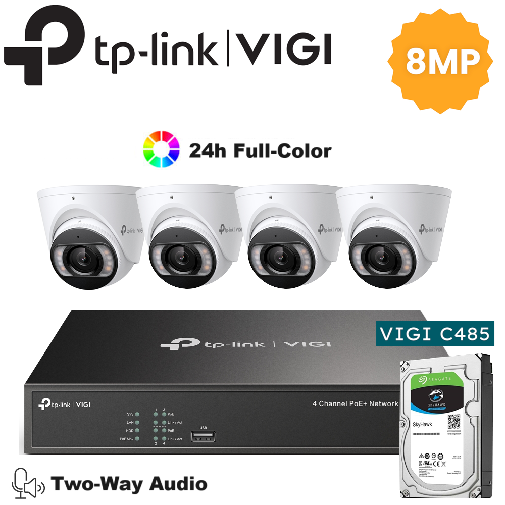 tp-link VIGI 4 x 8MP IP Camera Package Kit (Full Camera+2way Audio+Sound Alarm)