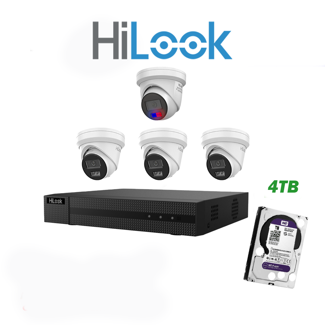 HiLook 6MP Package 4 Camera Kit with AI IntelliSense, Full-Color Built-in Audio, 4CH NVR