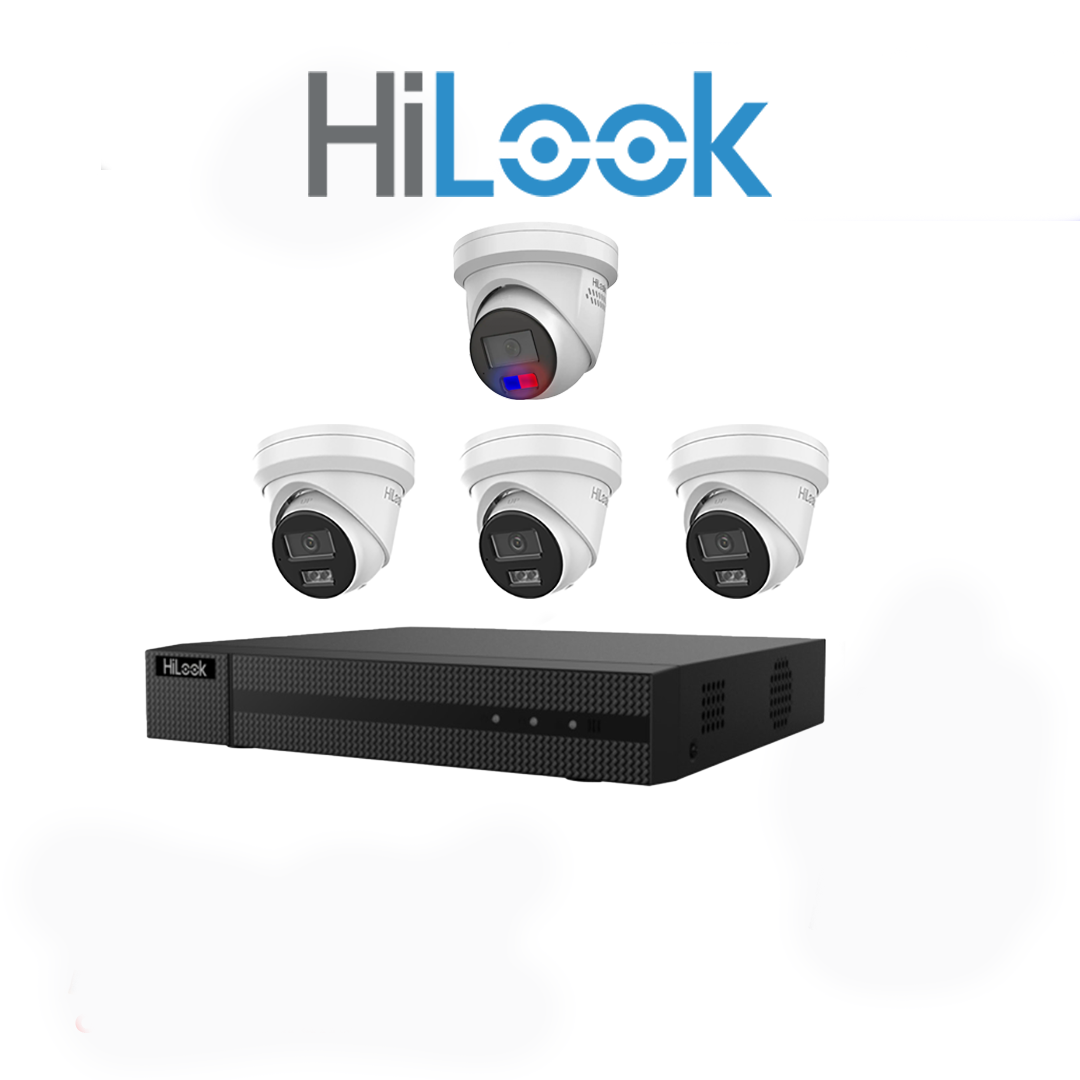 HiLook 6MP Package 4 Camera Kit with AI IntelliSense, Full-Color Built-in Audio, 4CH NVR