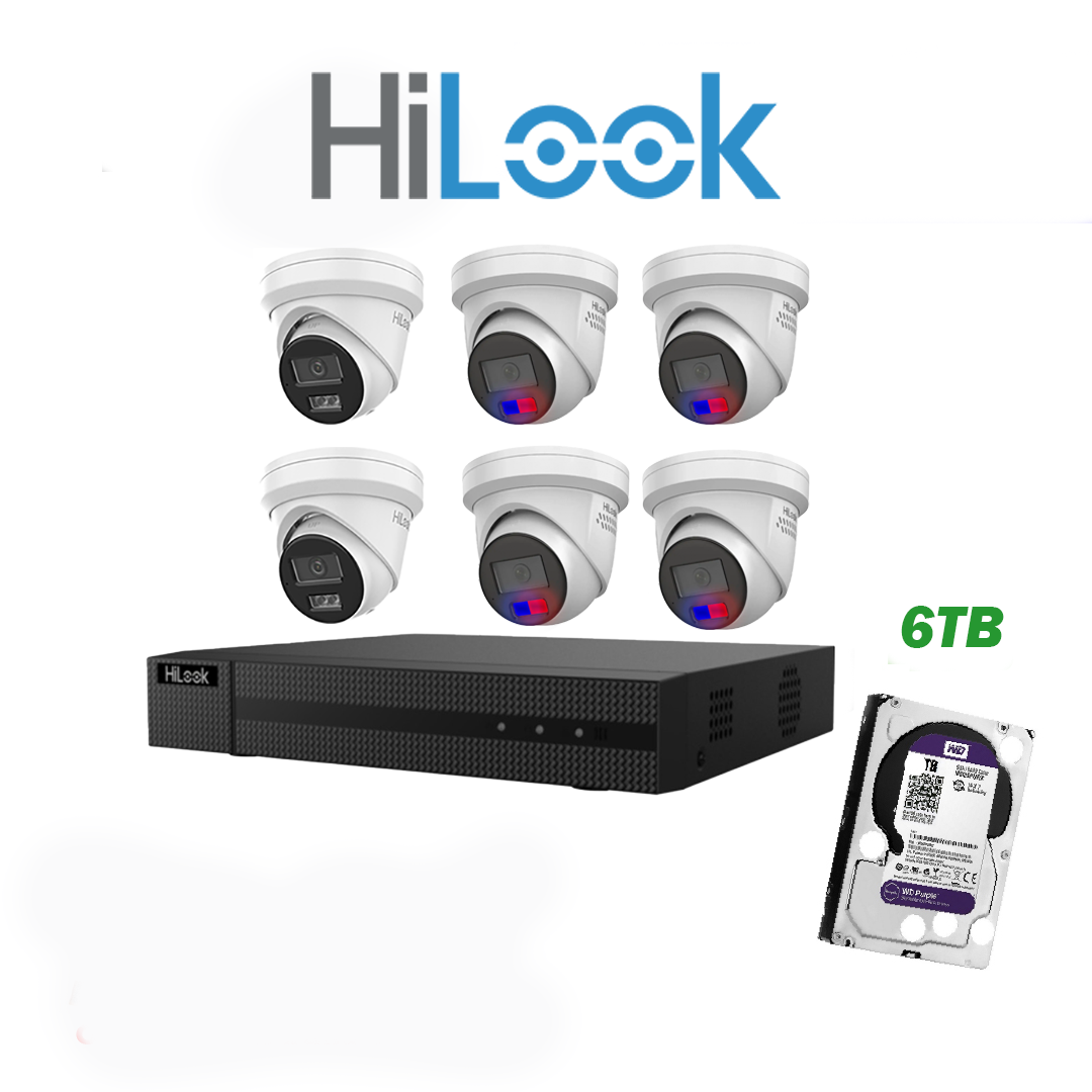 HiLook 6MP Package 6 Camera Kit with AI IntelliSense, Full-Color Built-in Audio, 8 CH NVR