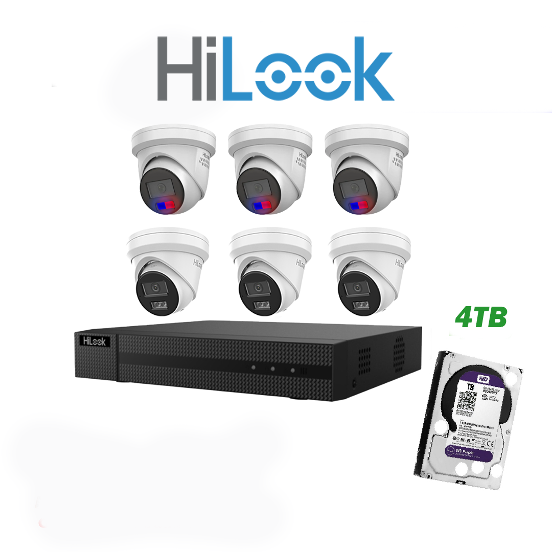 HiLook 6MP Package 6 Camera Kit with AI IntelliSense, Full-Color Built-in Audio, 8 CH NVR