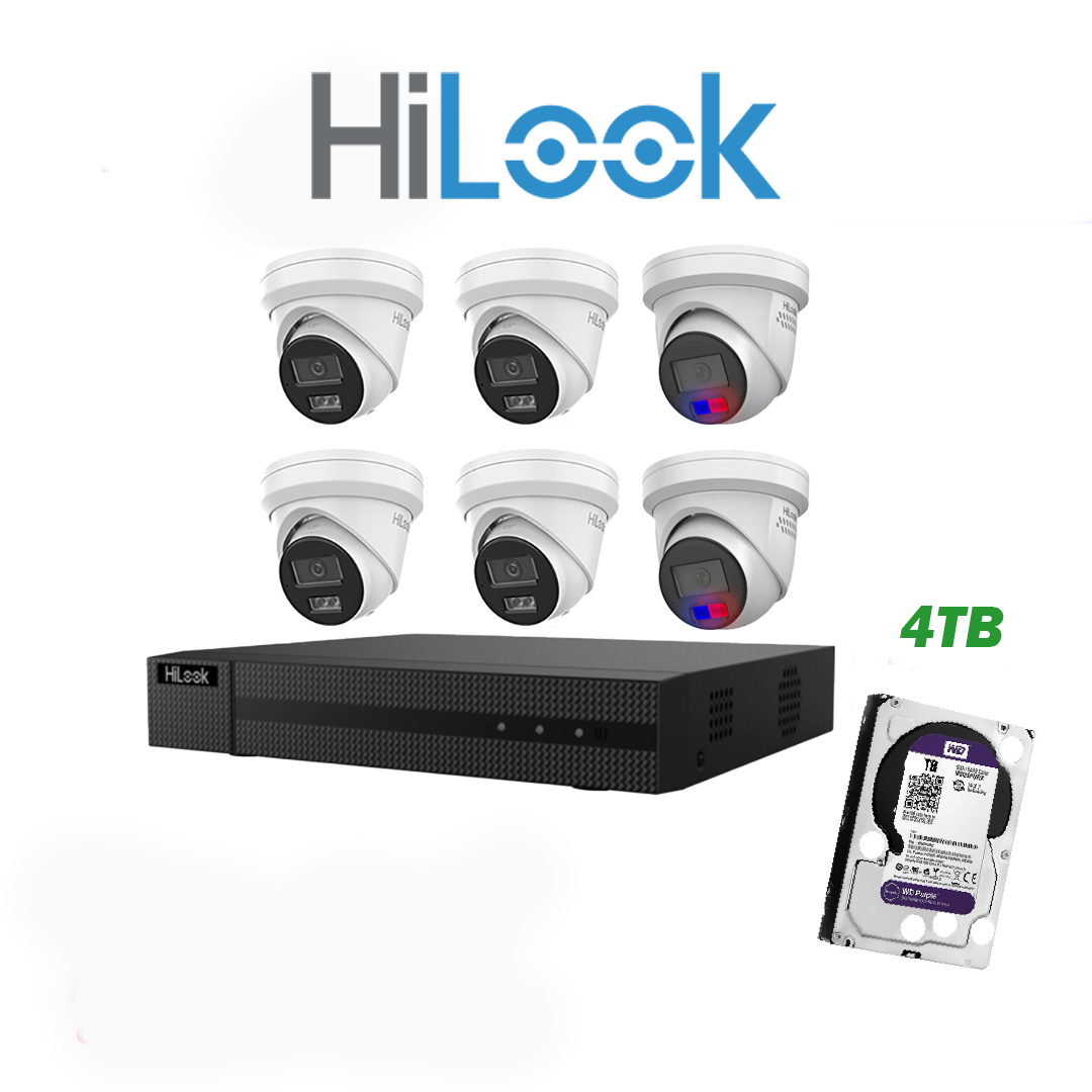 HiLook 6MP Package 6 Camera Kit with AI IntelliSense, Full-Color Built-in Audio, 8 CH NVR