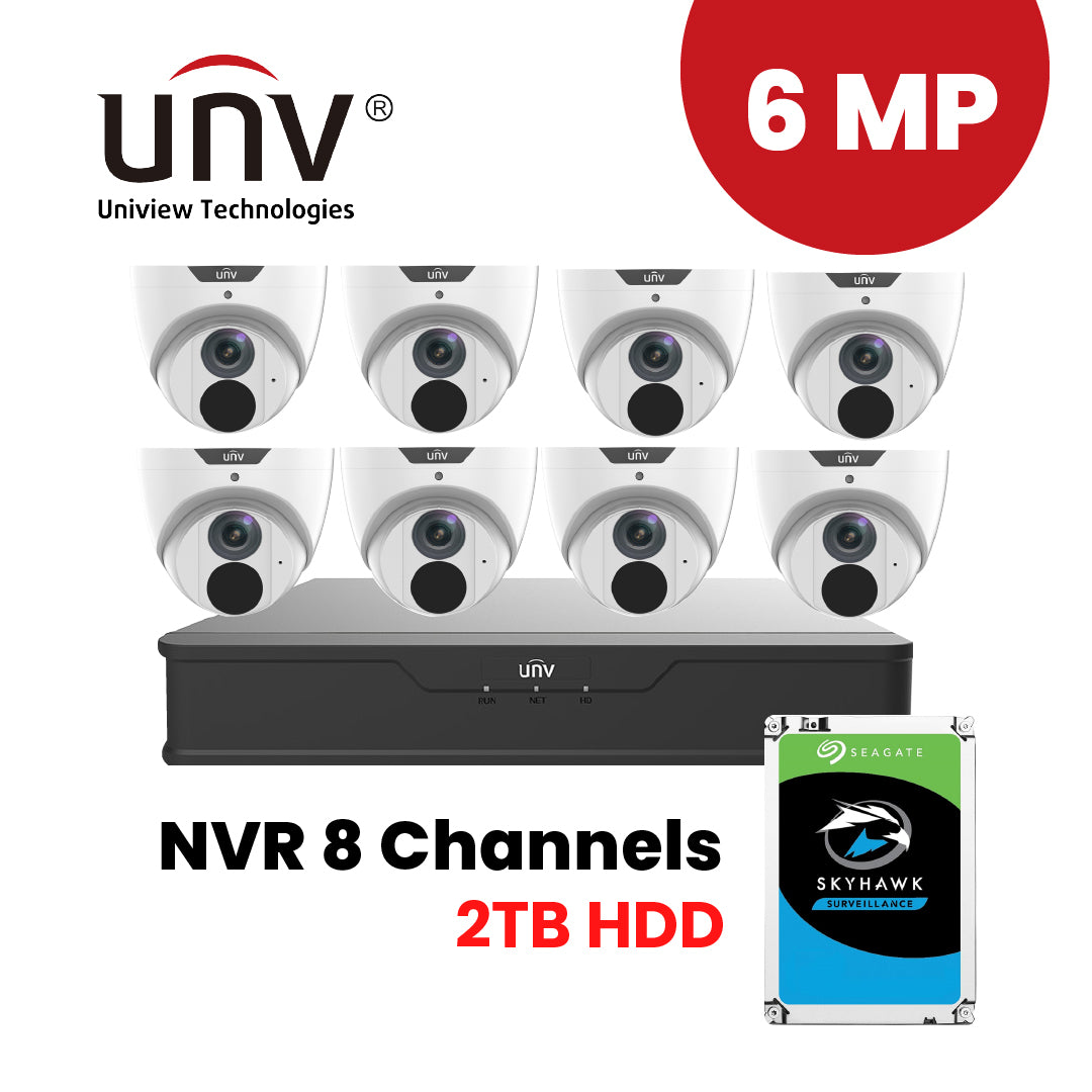 UNIVIEW NVR 8 Channels + 8 pcs. 6MP IP Camera Package