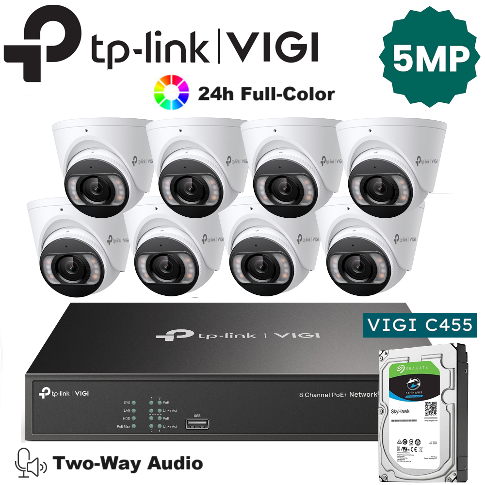 tp-link VIGI 8 x 5MP IP Camera Package Kit (Full Camera+2way Audio+Sound Alarm)