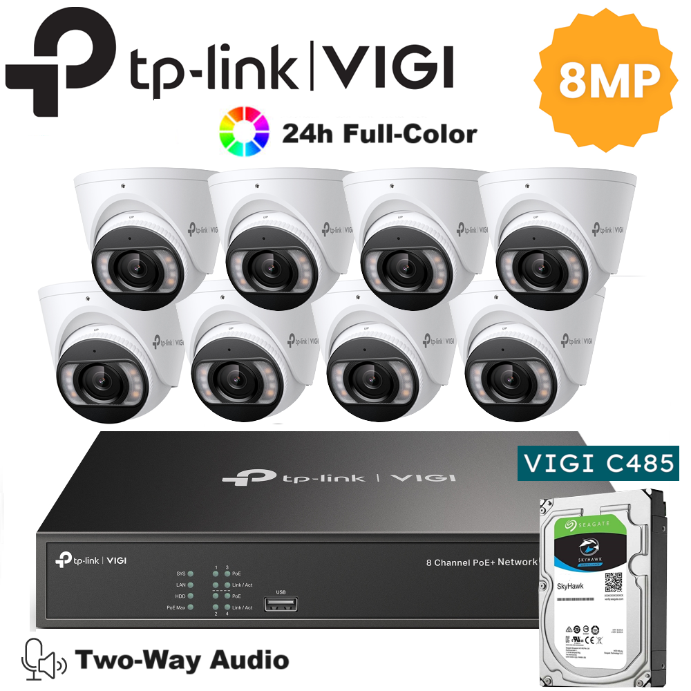 tp-link VIGI 8 x 8MP IP Camera Package Kit (Full Camera+2way Audio+Sound Alarm)