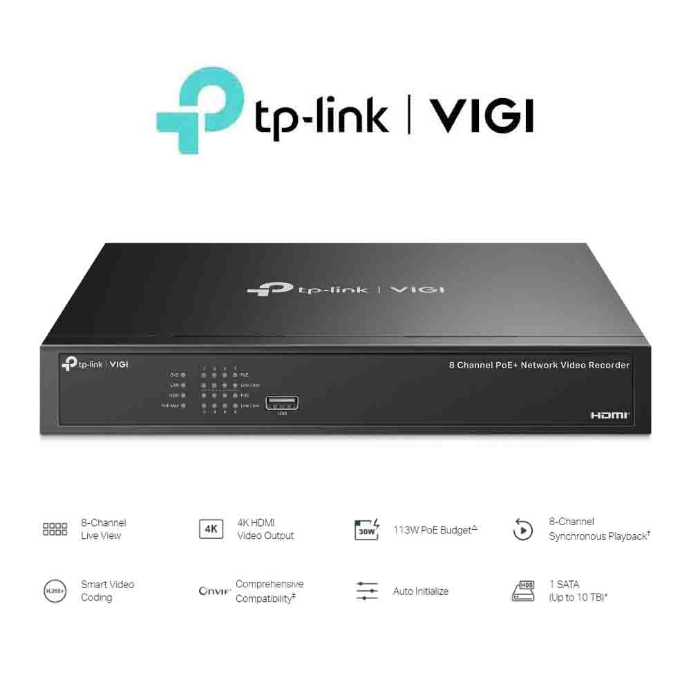 tp-link VIGI NVR1008H-8MP 8 Channel PoE+ 8 Channel Network Video Recorder with 8 POE