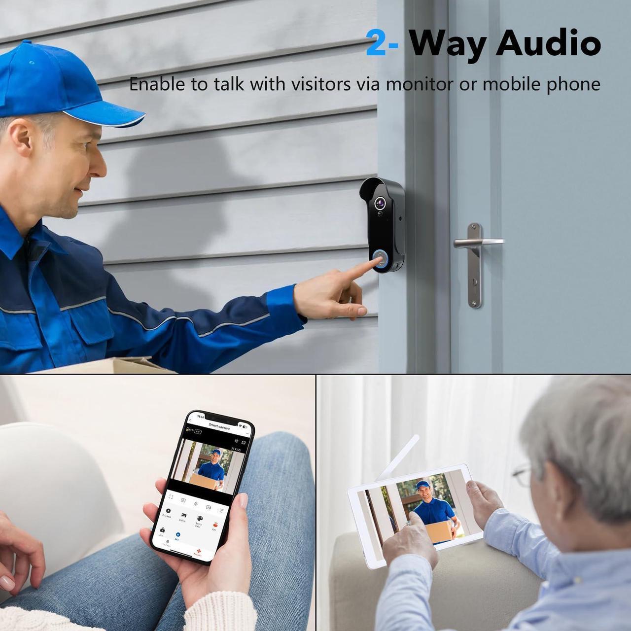 IPVISIONS Wireless WiFi Video Doorbell Intercom System (8-Inch Monitor)