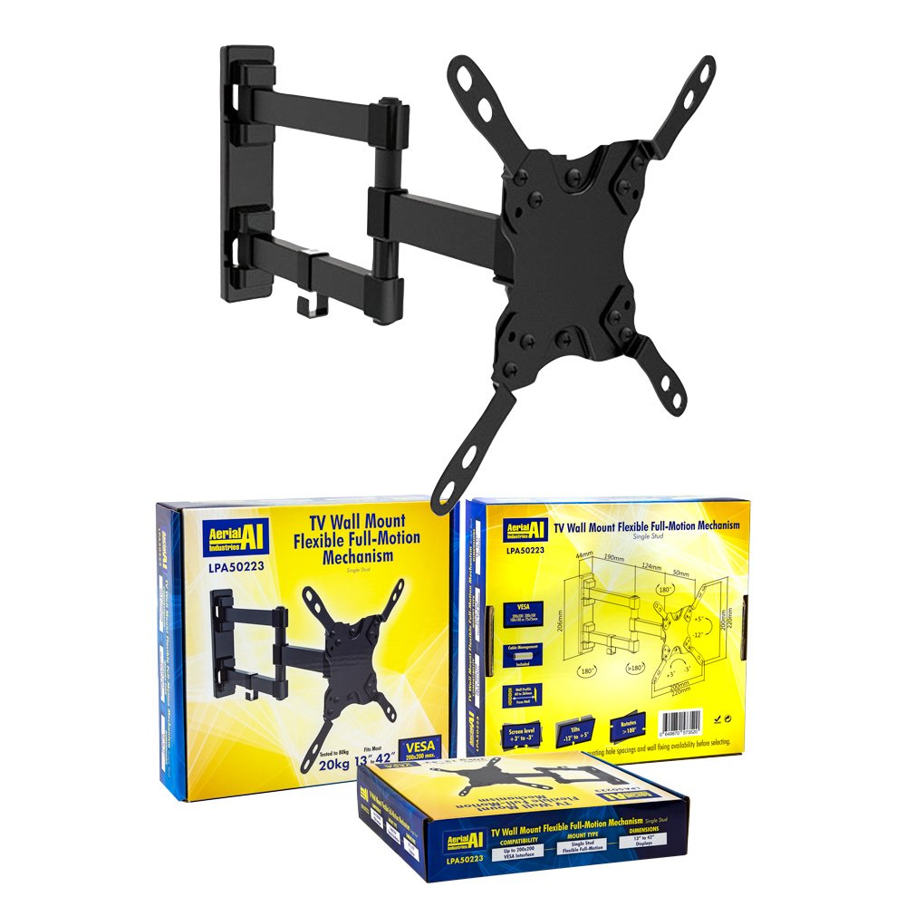 TV Wall Mount Bracket FULL MOTION 3 Point SWIVEL VESA 200x200 13-42 Inch to 20kg