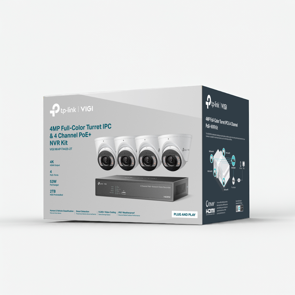 tp-link VIGI 4MP Full-Color Turret IPC & 4 Channel PoE+ NVR KIT