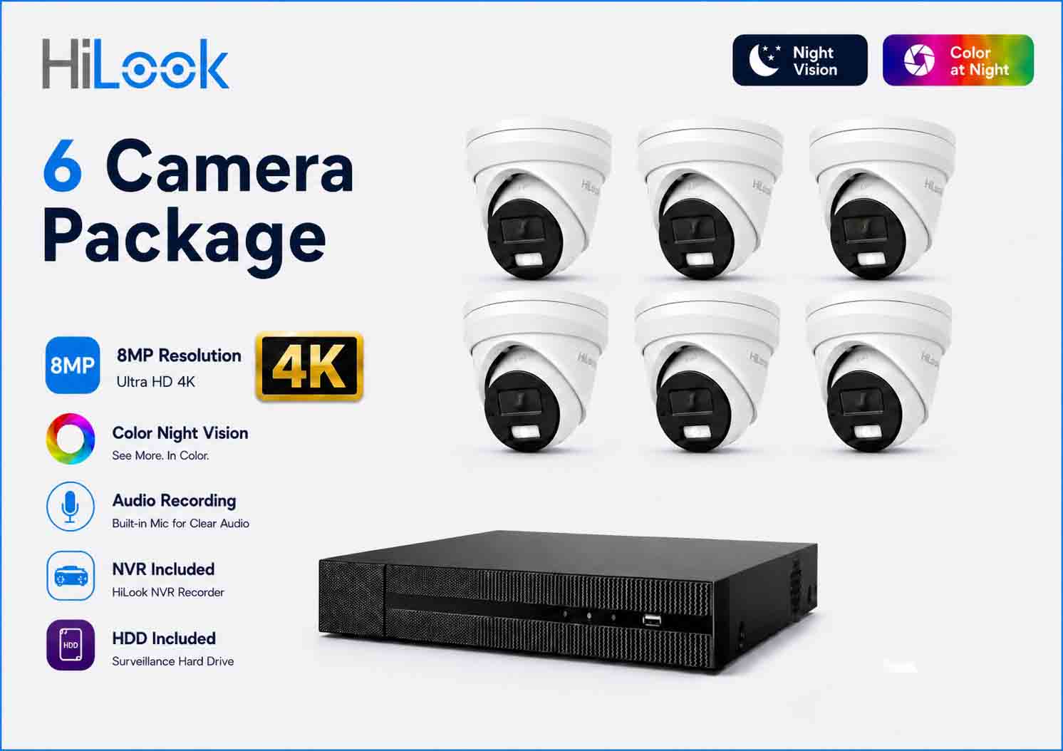 HiLook Hikvision 8MP Pro Series CCTV Kit – 6x Turret IPC-T383H-MU‌‌‌‌‌‍