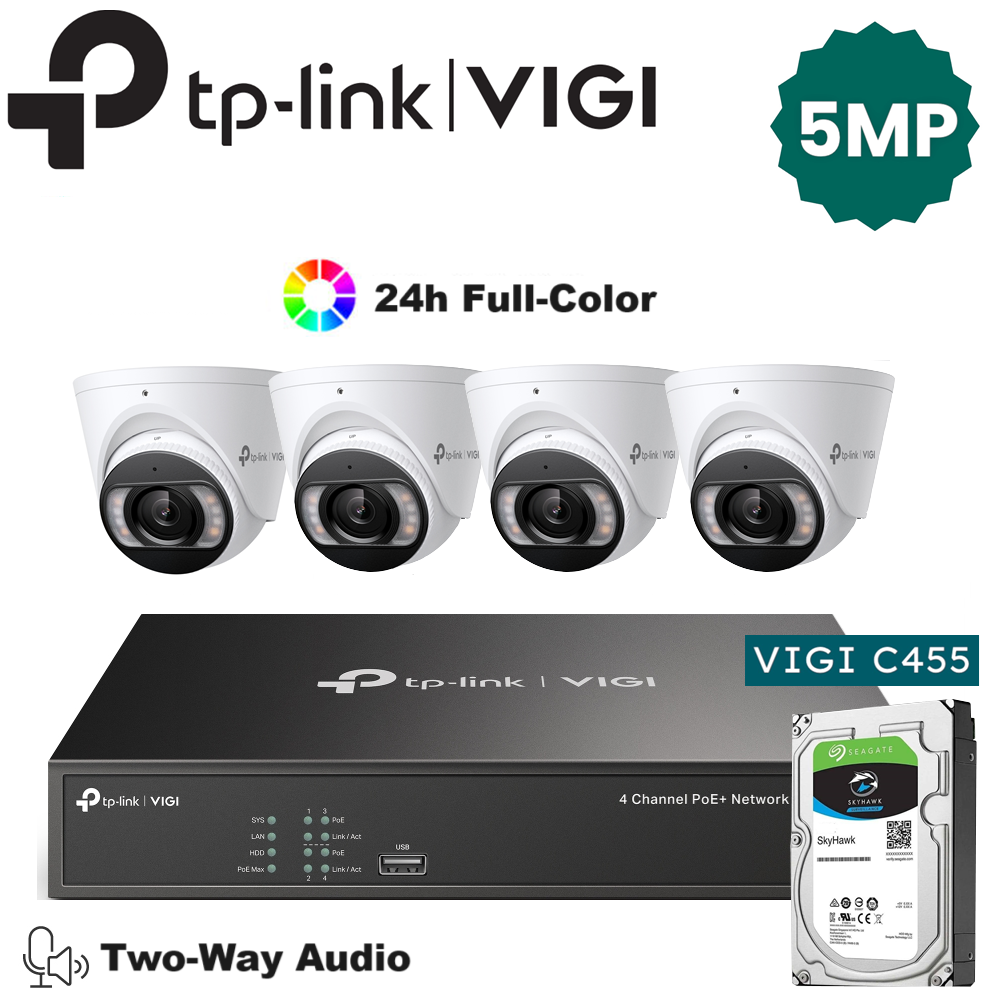 TP-Link 4 x 5MP IP Camera Package Kit (Full Camera+2way Audio+Sound Alarm)-Supply & Install