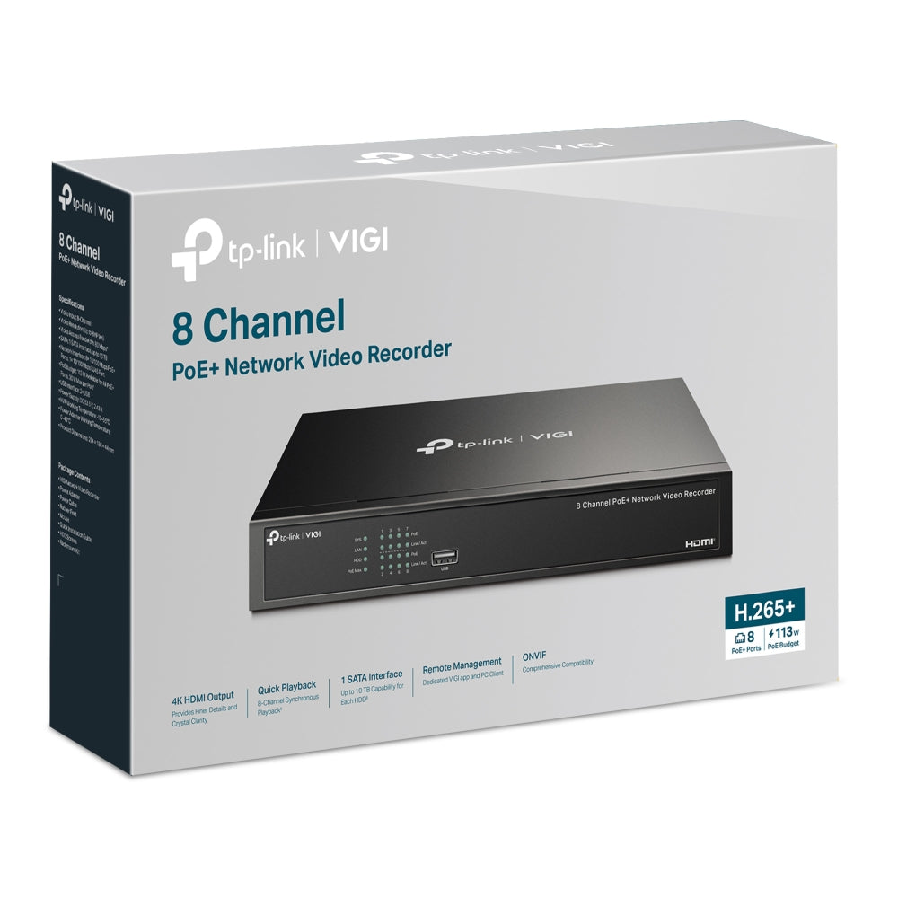 tp-link VIGI NVR1008H-8MP 8 Channel PoE+ 8 Channel Network Video Recorder with 8 POE